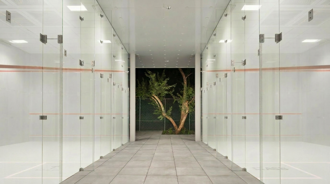 Tpoint glass court corridor with tree